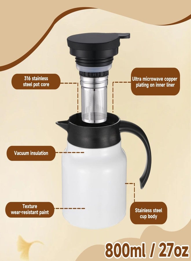 IIDEA 2 Pcs Thermal Coffee Carafe Stainless Steel Double Wall Vacuum Insulated Pot Creamer Pitcher Container,800ml 27oz Hot/Cold Beverage Dispenser,Coffee,Tea,Milk(Black & White) - Image 3